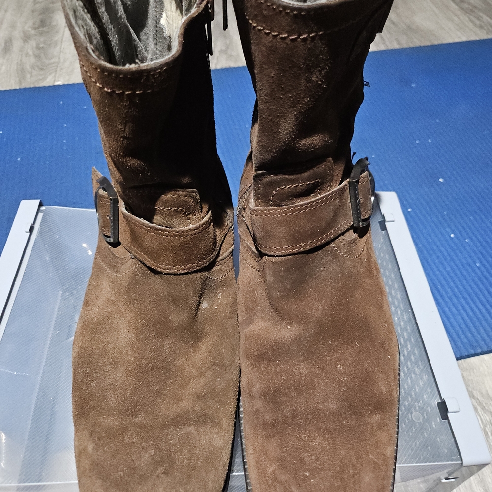 Men's Brown Suede Mid-Calf Buckle Boots